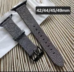 本革製グレーApple Watchバンドキラキラ 42/44/45/49mm新品