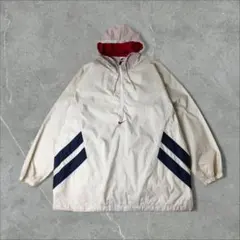 90s NIKE 刺繍 センターロゴ ハーフジップ ナイロンプルオーバー XL