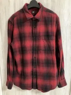 ユニクロ　オンブレチェックネルシャツ　レッド×ブラック　サイズL