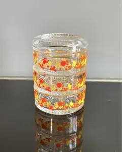 昭和レトロ　3段ガラスキャニスター　キャンディポット　蓋付き容器　小物入れ　花柄