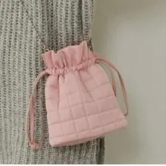 Aunt marie's 巾着バッグ　ピンク キルティング ショルダーバッグのサムネイル