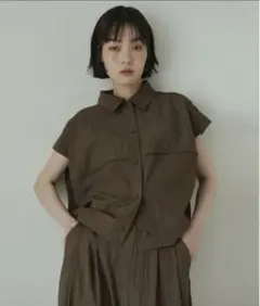 【即日発送】hellam リネンライクコクーンシャツ ブラウン