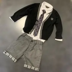 美品コムサイズム フォーマル用長袖、ネクタイ、半ズボン等4点セット90cm