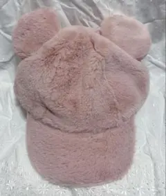 ディズニー　ミッキー　ピンク　ボア　キャップ