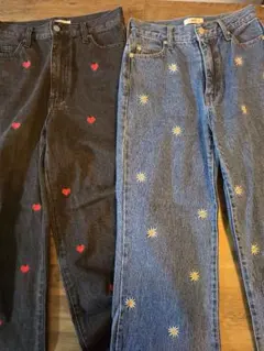 WEGO デニム パンツ 2本セット 花柄 ハート柄