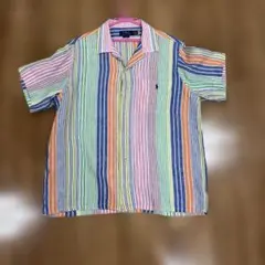 お値下げしました❣️【新品】LAUREN ストライプ 半袖 超希少】ラルフローレン 90s 裾ポニー マルチストライプ半袖シャツ XL