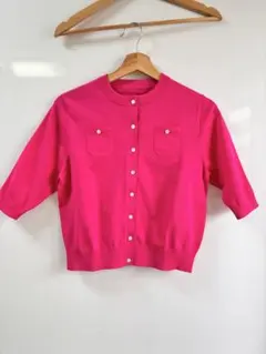 CABaN ファインポリエステル ハーフスリーブポケットカーディガン　赤