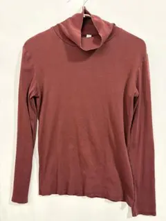 ユニクロ タートルネック カットソー L ボルドー 綿混 レディース 長袖
