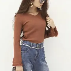 lia closet フリンジニットトップス