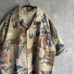 古着　ヴィンテージ 総柄シャツ　used ビンテージ　希少　レトロ　ポリシャツ