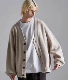 Loose ボリュームスリーブオーバーニットカーディガン オフグレー