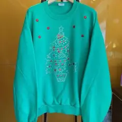 アメリカ古着 クリスマスツリー　スパンコール　トレーナー クリスマス L