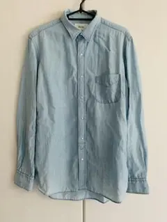 blue work リネン混じり　スナップボタンシャツ　デニムシャツ　M