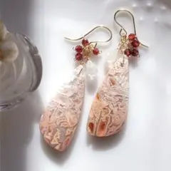 希少✧ピンククレージーレースアゲート×アンデシンラブラドライトピアス✧14kgf