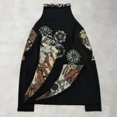 90s vintage 和柄ハイネックカットソー 菊 レトロ モード 個性的