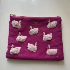 Mian スワン刺繍 ポーチ ピンクのサムネイル