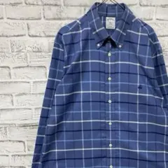 ブルックスブラザーズ長袖シャツ！ブルーチェックロゴ刺繍L 0422