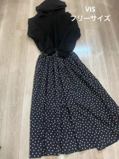 【VIS】フード付きトレーナー＆ドット柄スカートドッキングワンピース