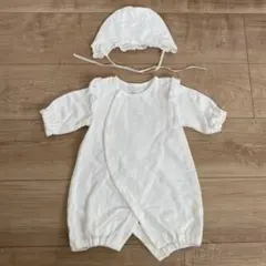 ホワイト ベビードレス 帽子付き 50〜60㎝