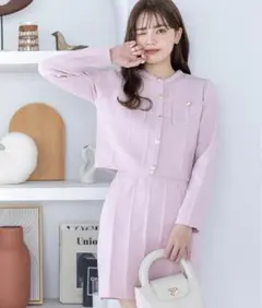 エンボスチェックニットカーディガン ラインストーンリボンチビTシャツ clearのサムネイル