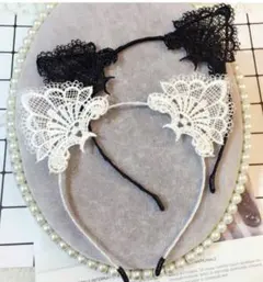 レース猫耳カチューシャ 2個セット　コスプレ　セクシー