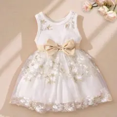 花刺繍　リボン　ノースリーブワンピース　12-18M (80-86 cm)