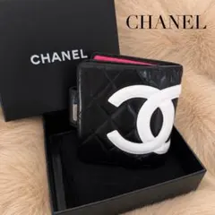 CHANEL シャネル カンボンライン 二つ折り財布 がま口 黒 ピンクのサムネイル