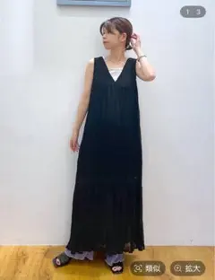 LOWRYS FARM ノースリーブ 黒 ロングワンピース