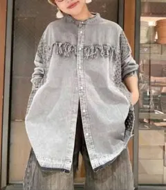 ニコアンド　REMAKE DENIM SHIRT グレー　デニムシャツ　長袖