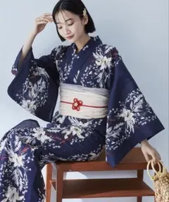 ネイビー 花柄 浴衣 5点セット