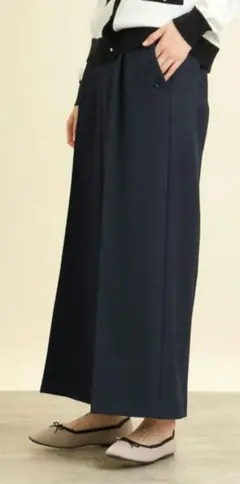 ネイビー タックワイドパンツ ベルト付き
