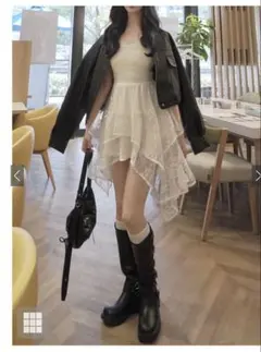 GRL レースイレギュラーヘムキャミソールワンピース