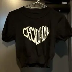 SHEIN クロップド ロゴ ニット トップス 半袖 ブラック