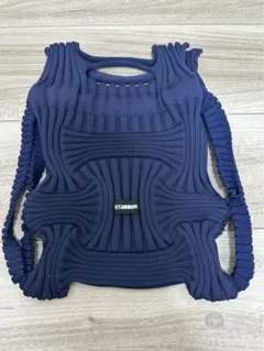 ネイビー ストレッチリュック 韓国　ニットリュック　バック　トレンド　カジュアル