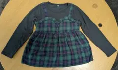チェック柄　長袖カットソー　グレー　　グリーン 130cm