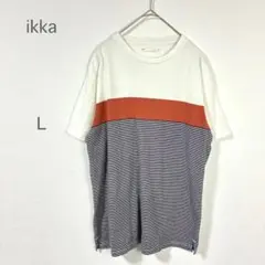 【イッカ】Tシャツ 半袖 L バイカラー カジュアル 個性的 ボーダー 綿混のサムネイル