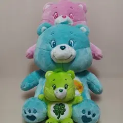 ケアベアBIGぬいぐるみ　ピンク1体　ブルー1体 ＆　小サイズ　グリーン1体