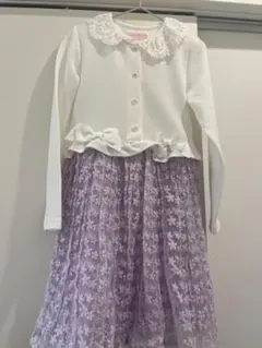 キッズドレス レース襟 花柄刺繍 パープルのサムネイル