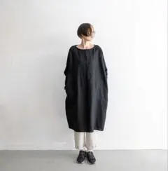 かぐれ コットンリネン ロングワンピース スミクロ フリーサイズ