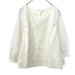 マジェスティックレゴン 五分袖トップス 花柄レース アイボリー F カジュアル