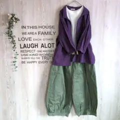 ✱Samansa Mos2✱　七分袖　パープルチェックシャツ