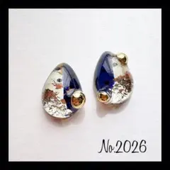 No.2026 ブルー ドット レジンピアス レジンイヤリング ハンドメイド