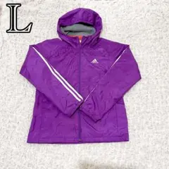 adidas レディース L マウンテンパーカー 紫 刺繍ロゴ ライン 人気