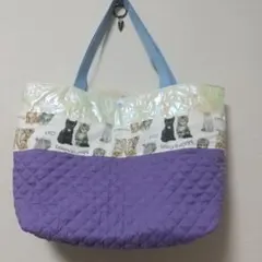 猫柄キルティングトートバッグ