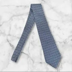 美品 HERMÈS エルメス ネクタイ ブルー 総柄 シルク 仏製