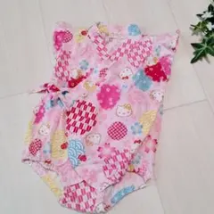 ハローキティ 甚平 ピンク 80cm ベビー和柄さくら　ロンパース　お祭り