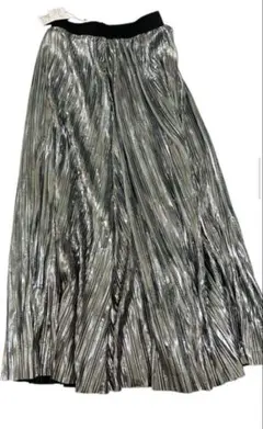 シルバー プリーツスカート ゴムウエスト