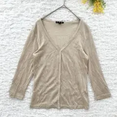 美品　FDG 総ラメカーディガン　ゴールド　L 七分袖　羽織　薄手　Ｖネック