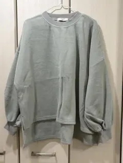 Samansa Mos2 モスグリーンバルーンスリーブフリース