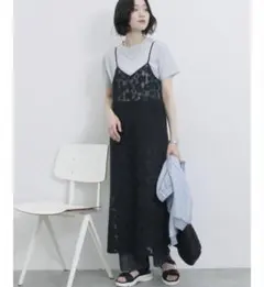 メッシュレースキャミワンピース　ブラック